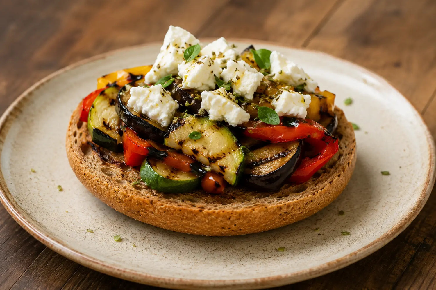 Frisella con verdure grigliate, formaggio fresco ed erbe aromatiche
