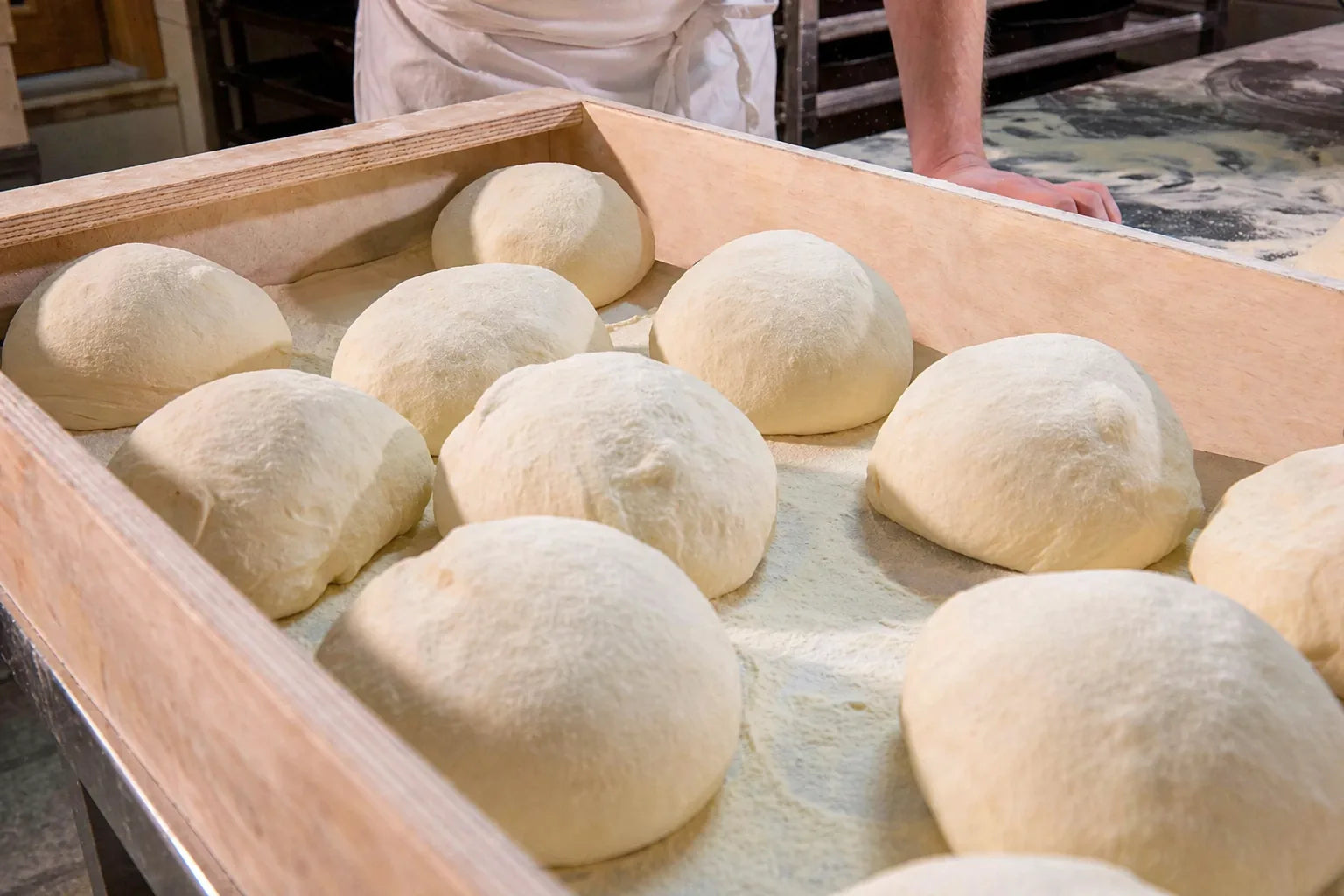 Pagnotte di pane in lievitazione naturale su panni di cotone