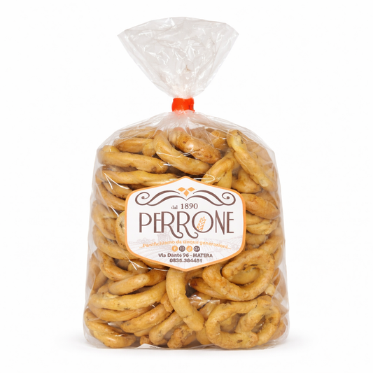 Confezione di taralli ai semi di finocchio artigianali del Panificio Perrone