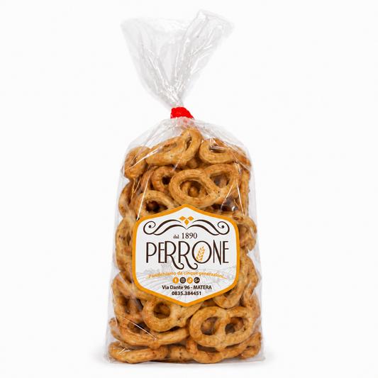 Confezione di taralli uvetta e cipolla artigianali del Panificio Perrone